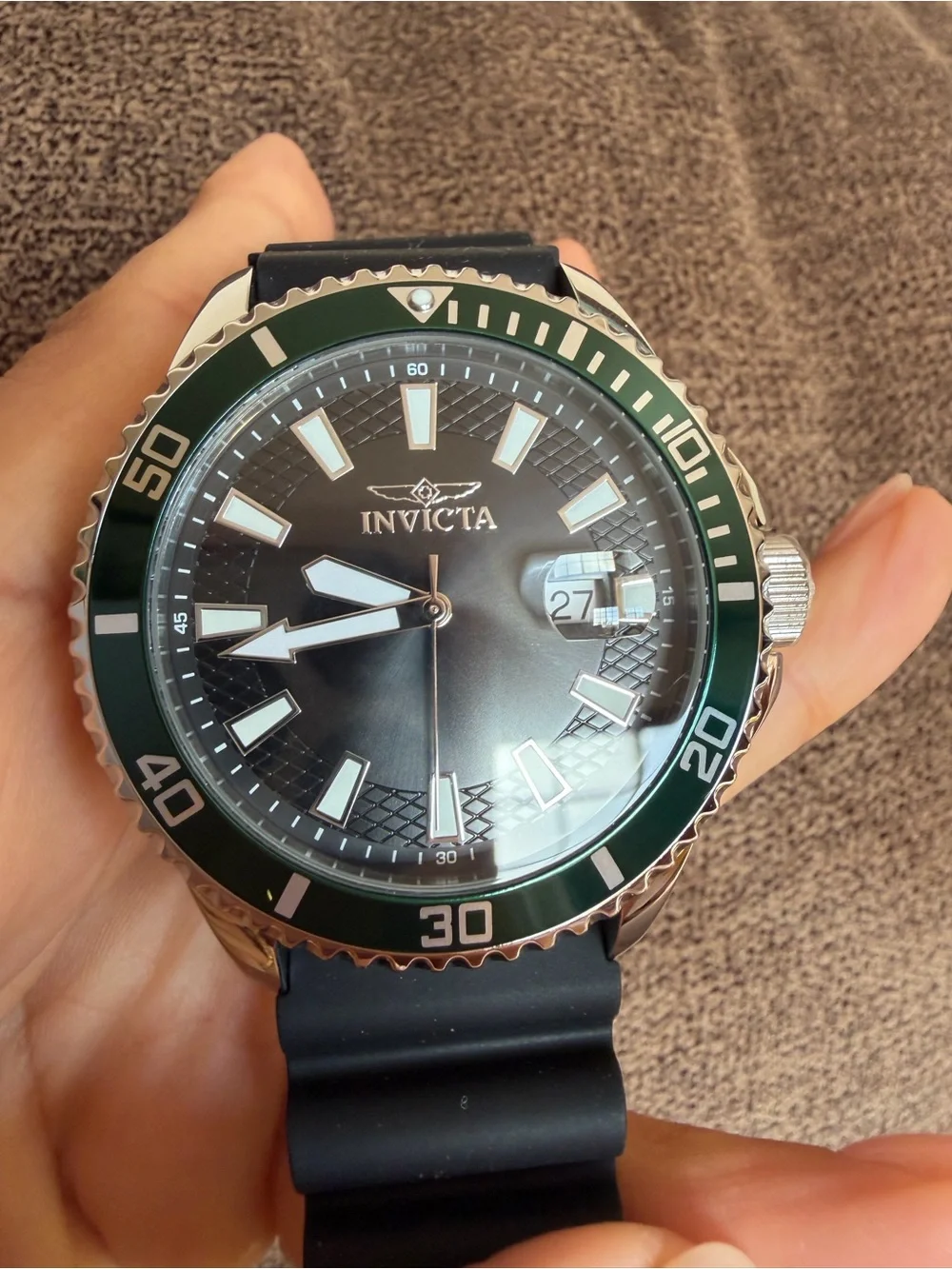 Invicta Men's Dive Watch with Green Bezel and Black Strap New with Tag